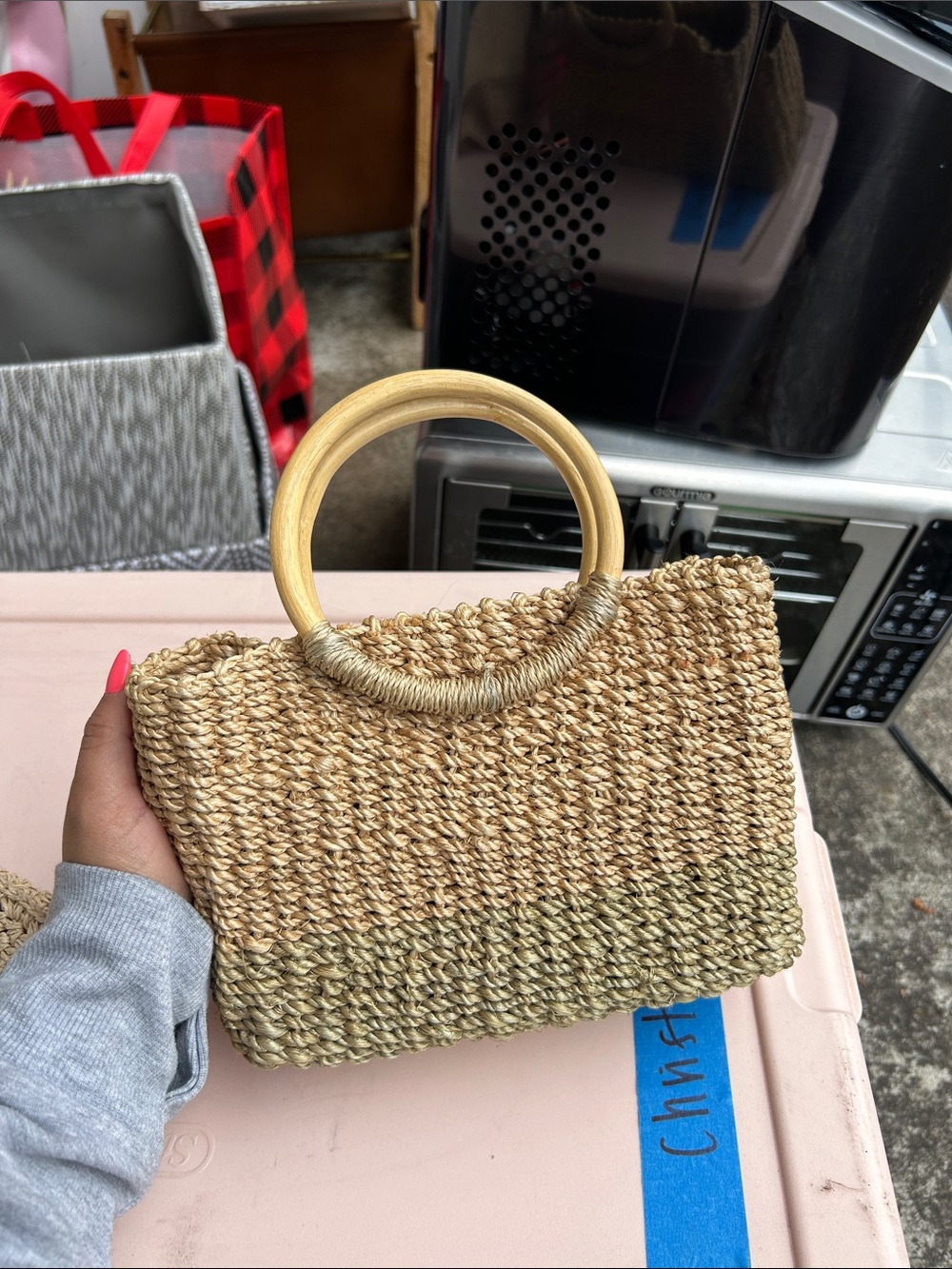 Woven Straw Top-Handle Bag in Natural